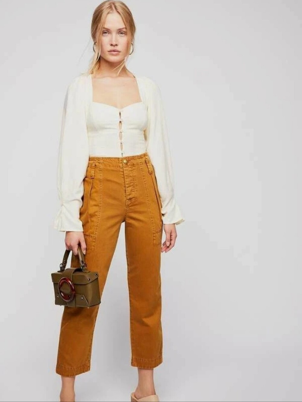Free People cropped button fly cotton chinos Sz 10
